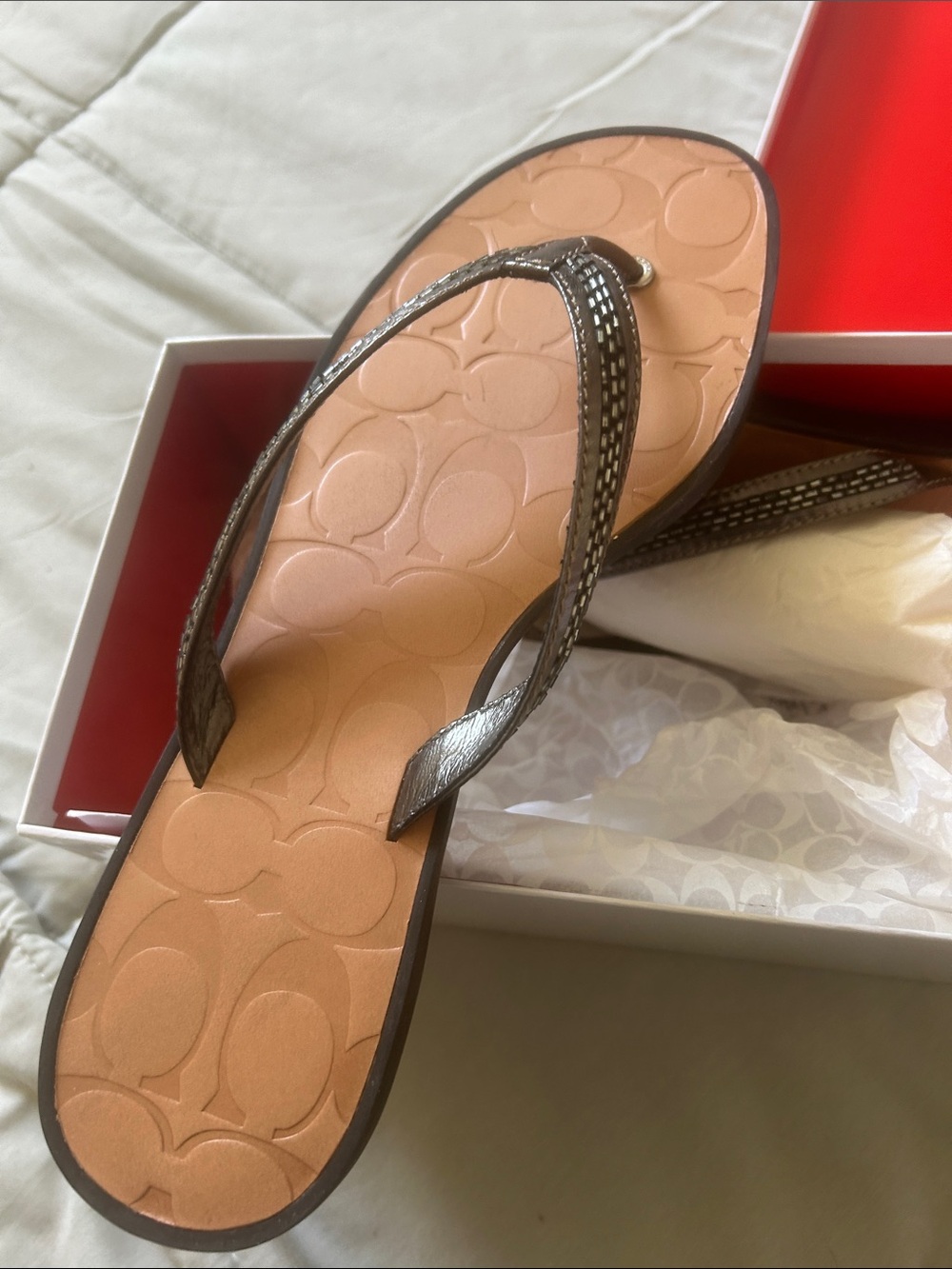 Coach Metallic Brown Leather Thong Sandals - Metallic Brown